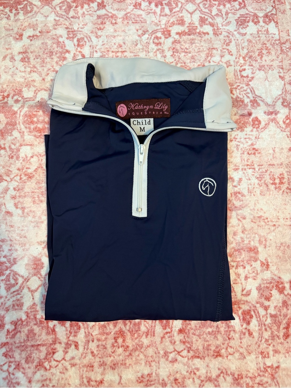 Kathryn Lily Equestrian Navy & White Zip long sleeve equestrian shirt